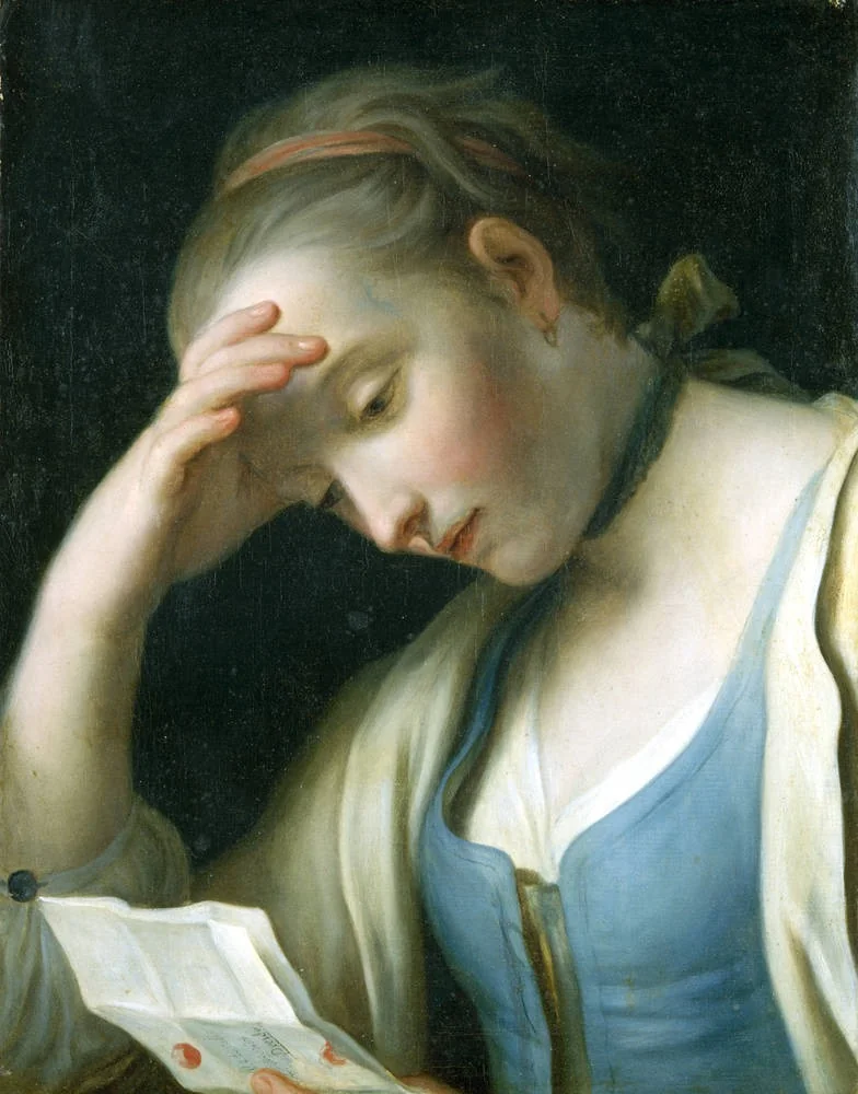 Young Woman Reading A Letter, Her Head Propped Up