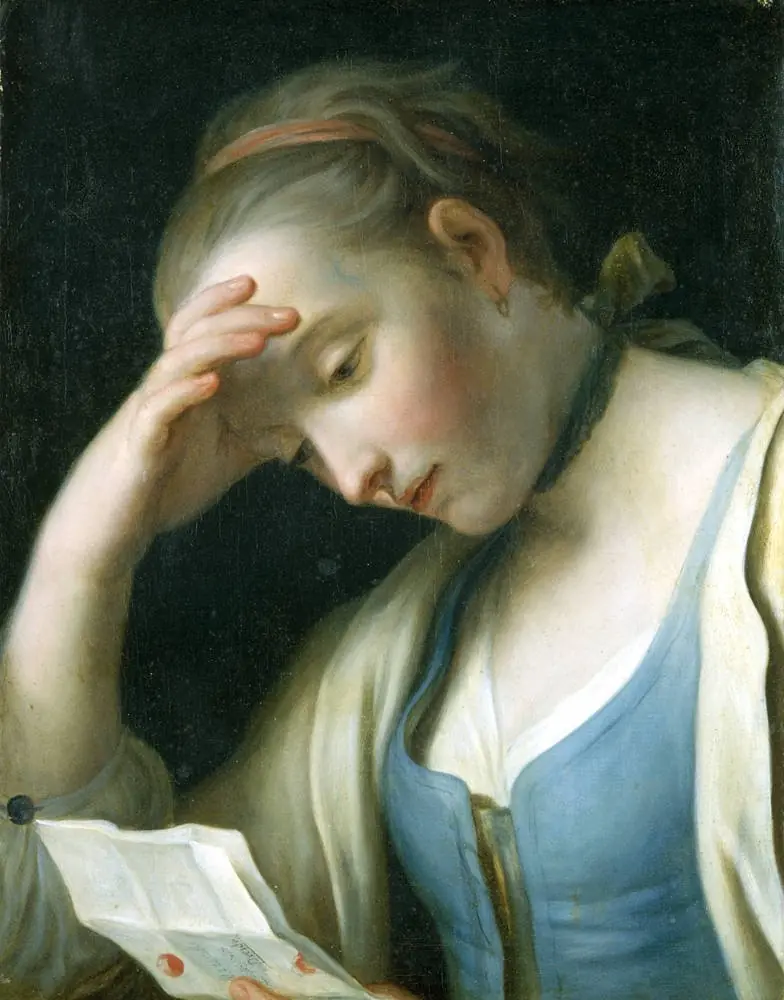 Young Woman Reading A Letter, Her Head Propped Up
