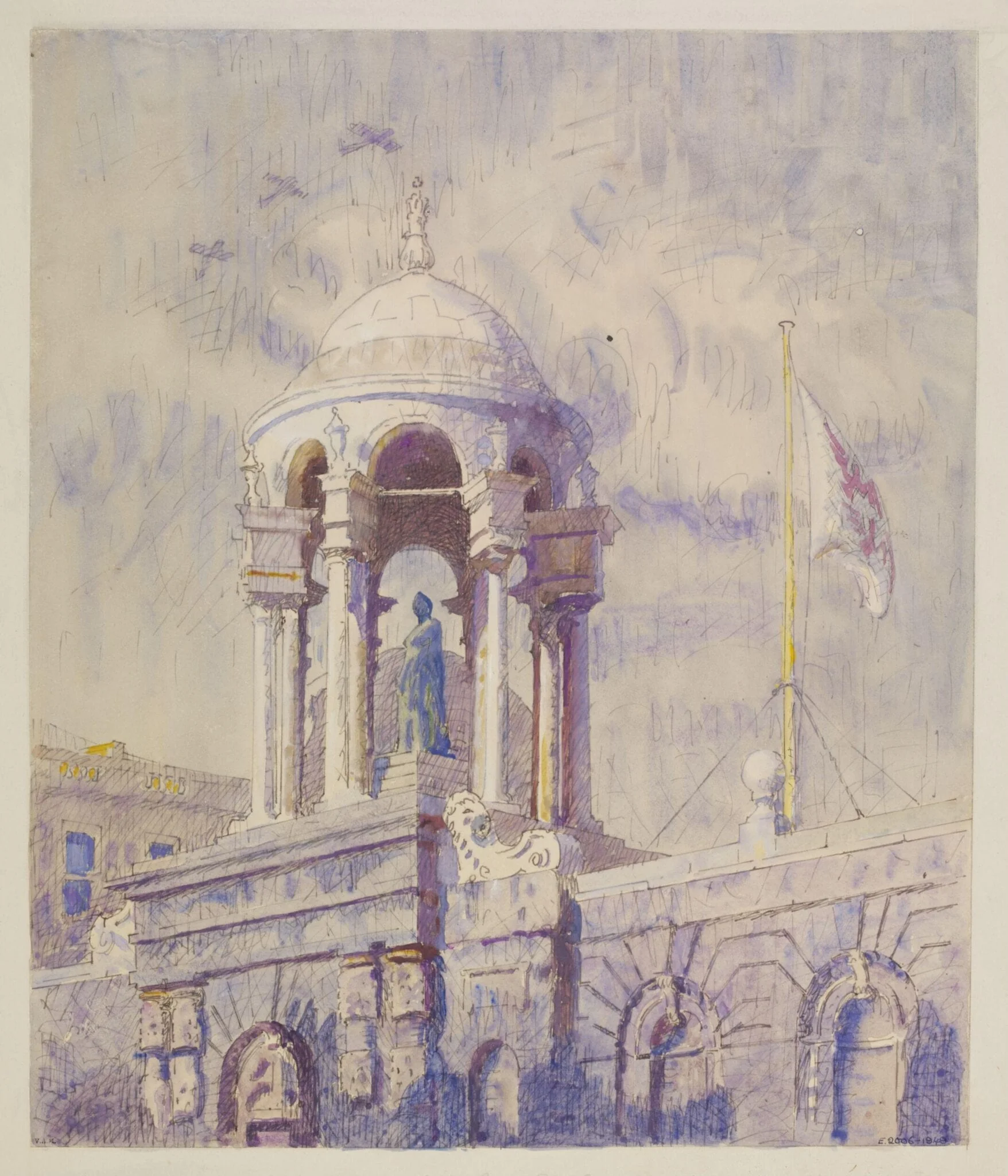 The Dome of Queen's College, Oxford, by Walter Bayes, watercolor, 1940