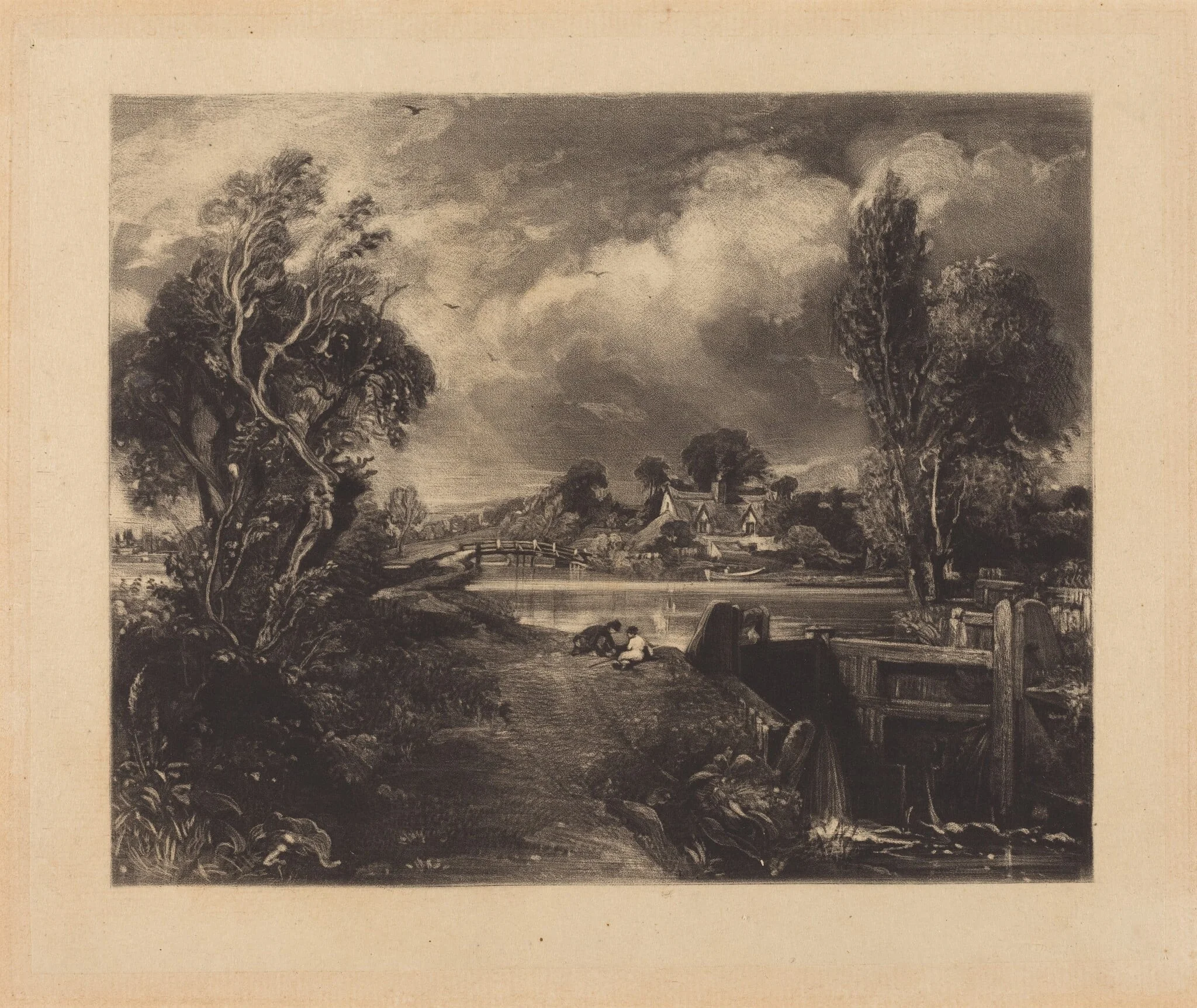 A Lock on the Stour, by David Lucas, ink, 1830