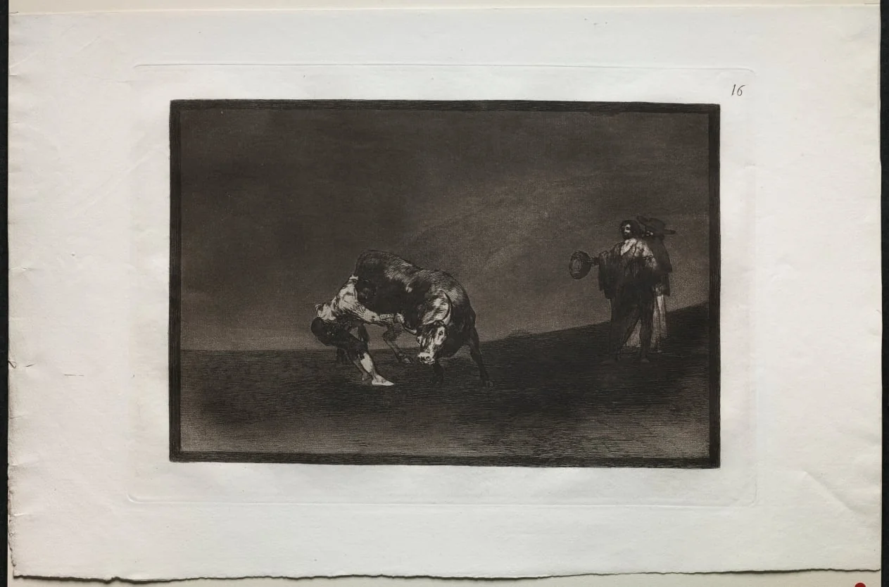 Bullfights:  The Same Man Throws a Bull in the Ring at Madrid, by Francisco Goya, 1816
