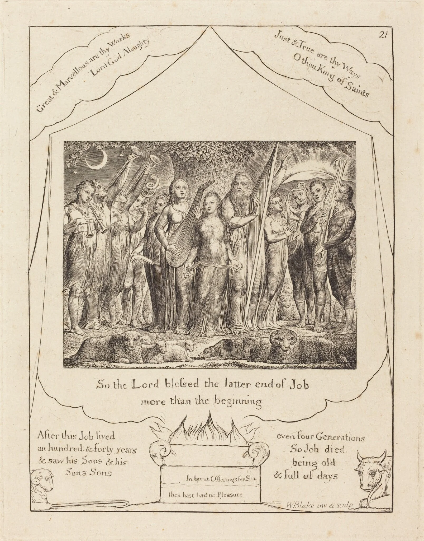 Job and His Wife Restored to Prosperity, by William Blake, ink, 1825