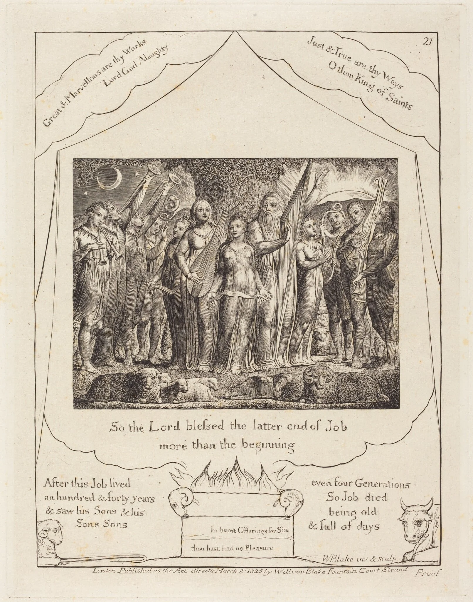 Job and His Wife Restored to Prosperity, by William Blake, ink, 1825