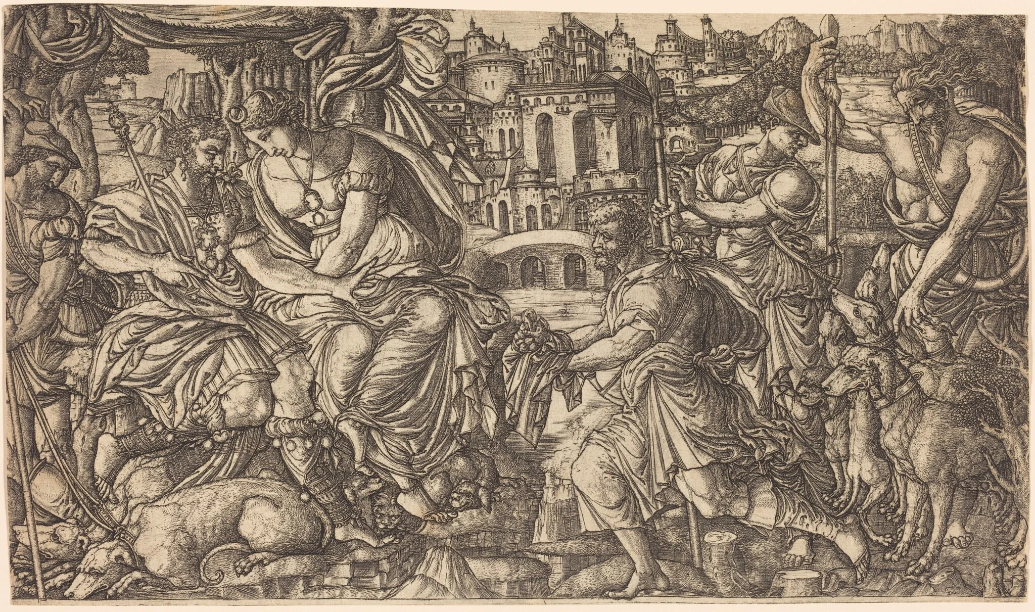 A King and Diana Receiving Huntsmen, by Jean Duvet, ink, 1551