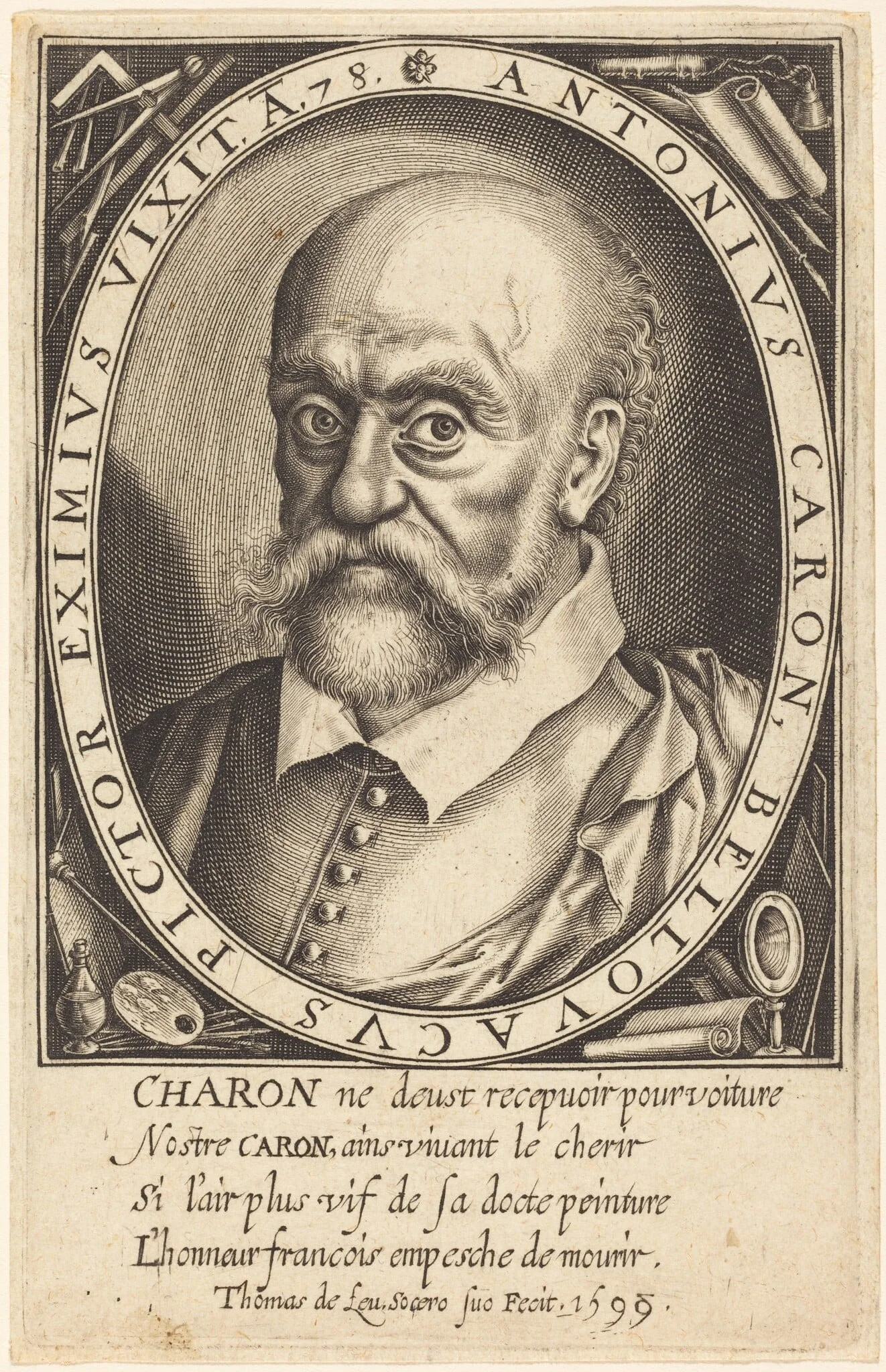 Antoine Caron, by Thomas de Leu, ink, 1599
