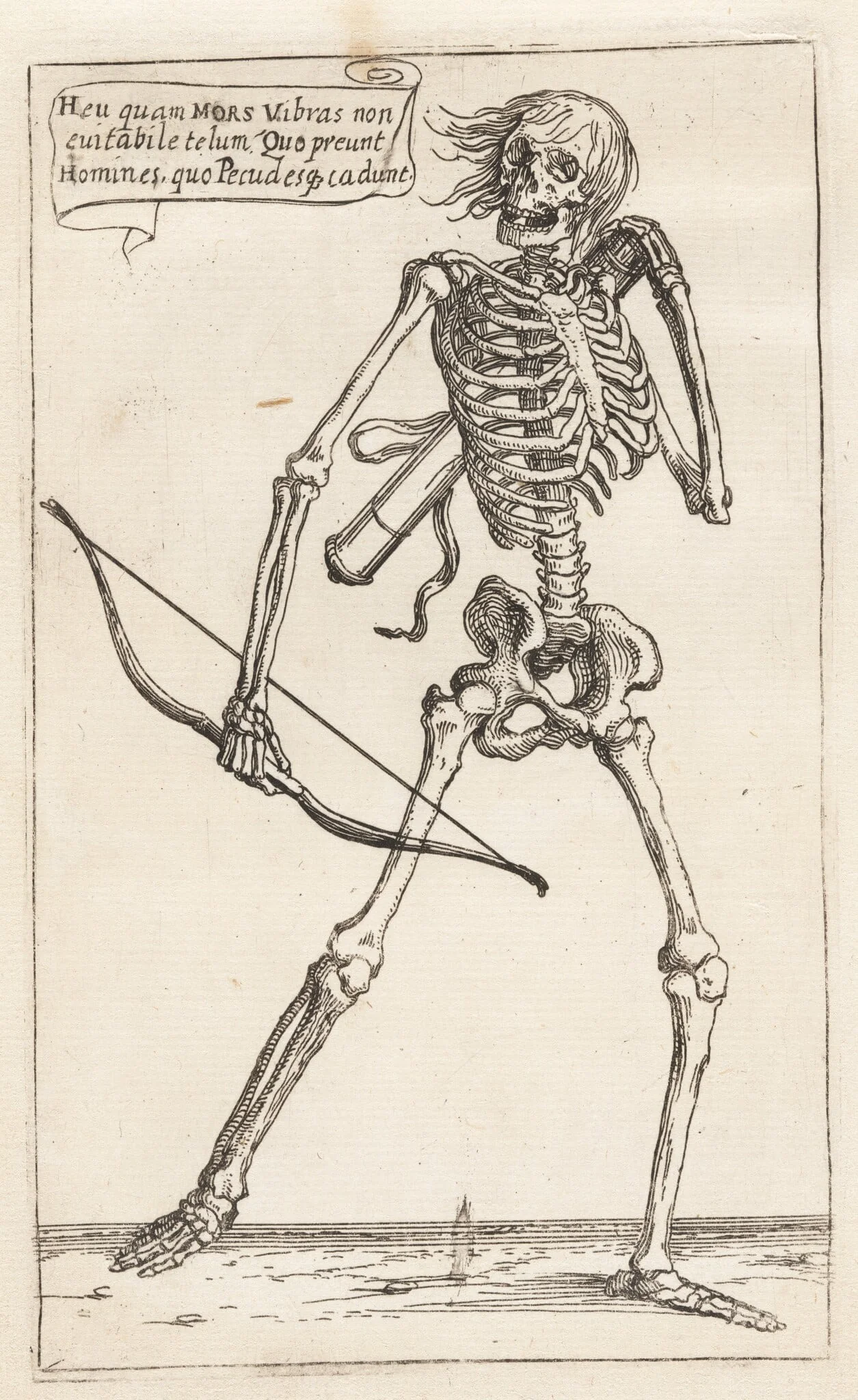 Skeleton of a Man with Bow and Arrow, by Teodoro Filippo di Liagno, ink, 1620
