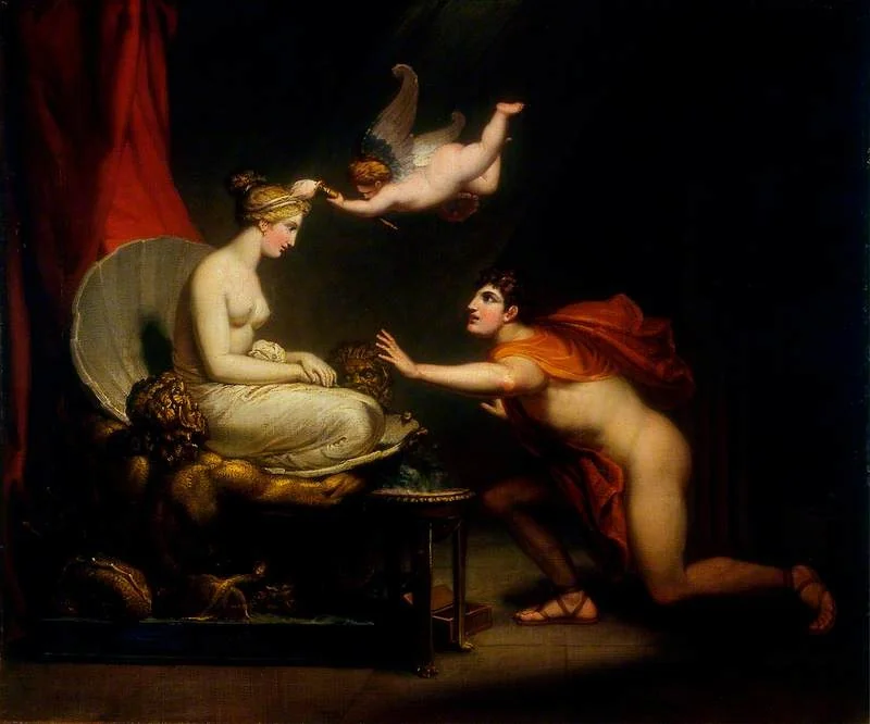 Love Animating Galatea, the Statue of Pygmalion, by Henry Howard, oil, 1802