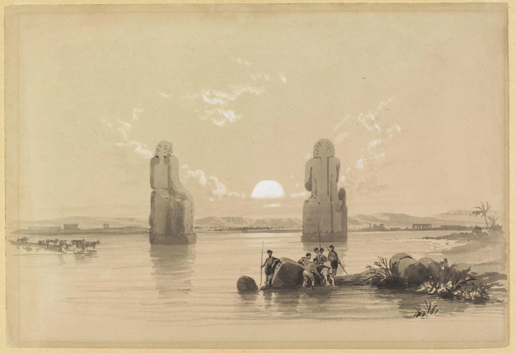 Colossal Statues in the Plain of Thebes, during the Inundation of the Nile, by David RA Roberts, watercolor