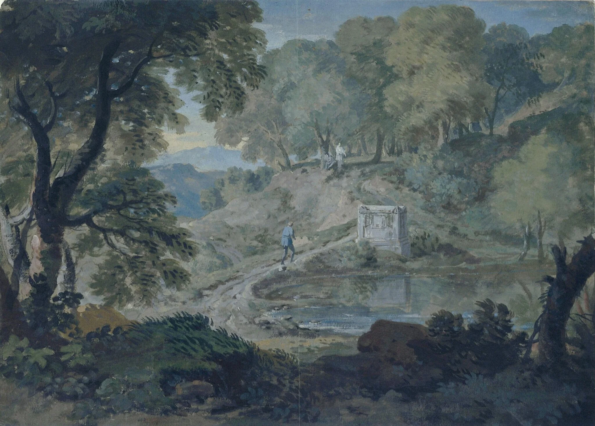 Classic Landscape, by Tavener, watercolor, 1721