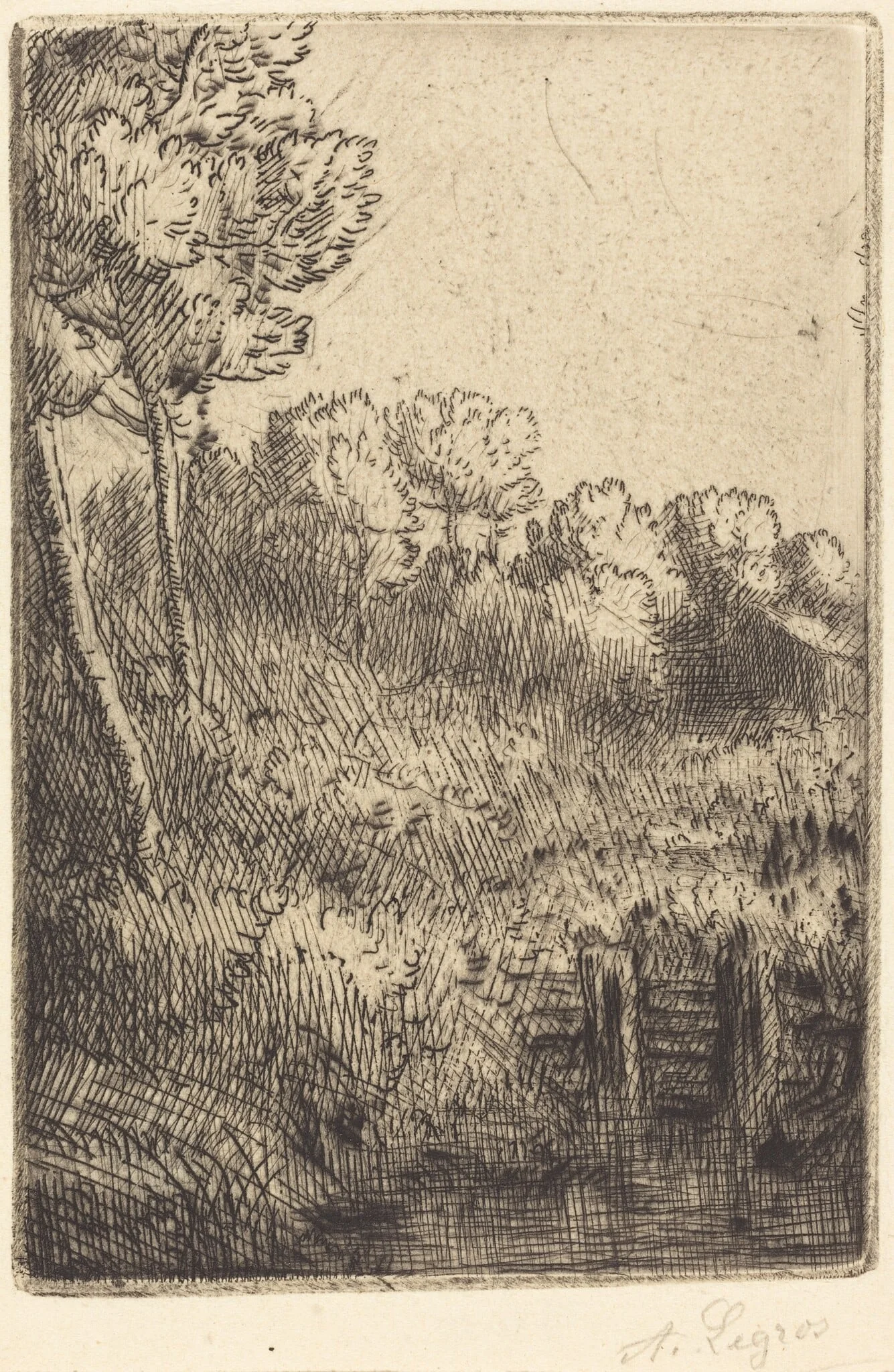 Along the Marne (Sur la Marne), by Alphonse Legros, ink, 1874