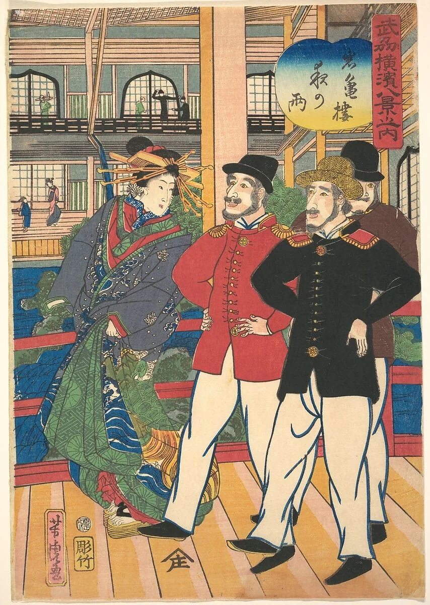 Gankirō yoru no ame|Night Rain at Gankirō, by Utagawa Yoshitora, ink, 1
