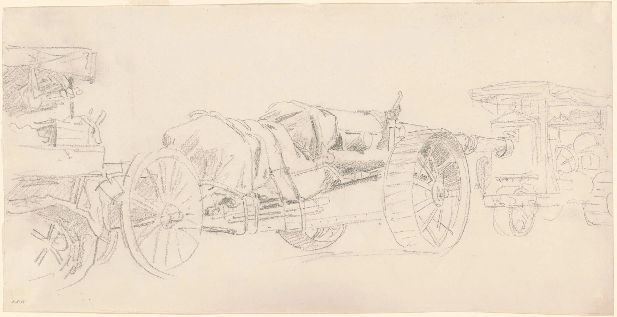 Cannon Trailers, France, by John Singer Sargent, graphite, 1918