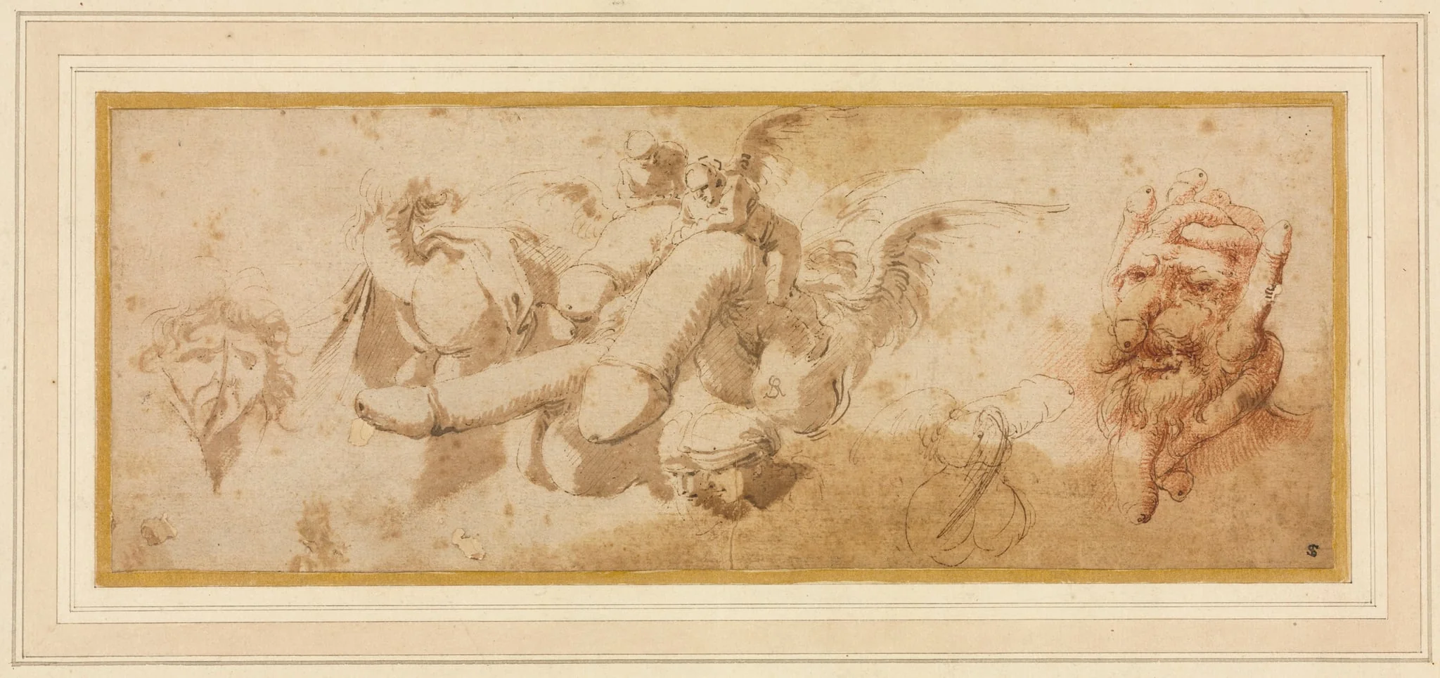 Sheet of Satirical Studies (Amorini Riding Phalli), by Salvator Rosa, 1654