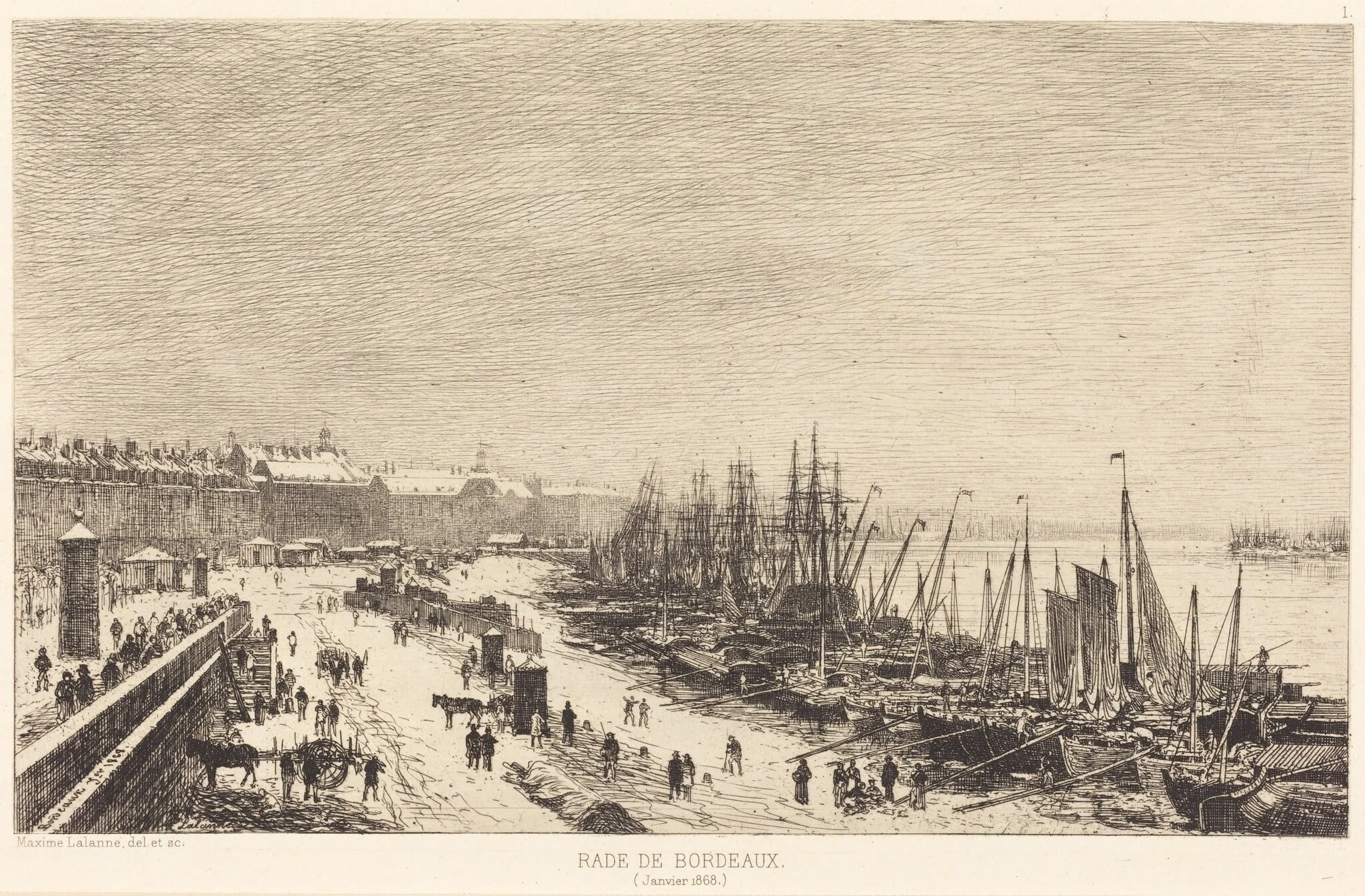 Rade de Bordeaux, by Maxime Lalanne, ink, 1868