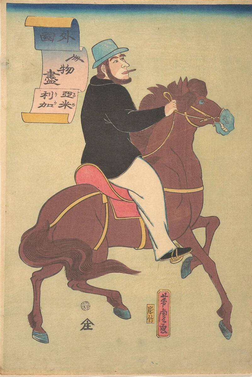 Amerika|American Horseman, by Utagawa Yoshitora, ink, 1