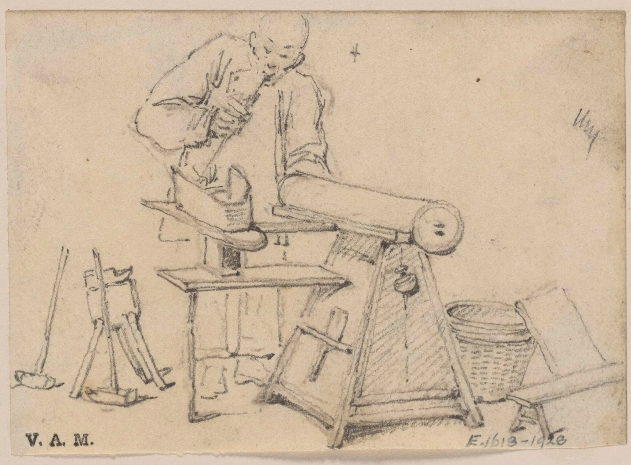 A blacksmith lighting a pipe from his furnace, by George Chinnery, 19