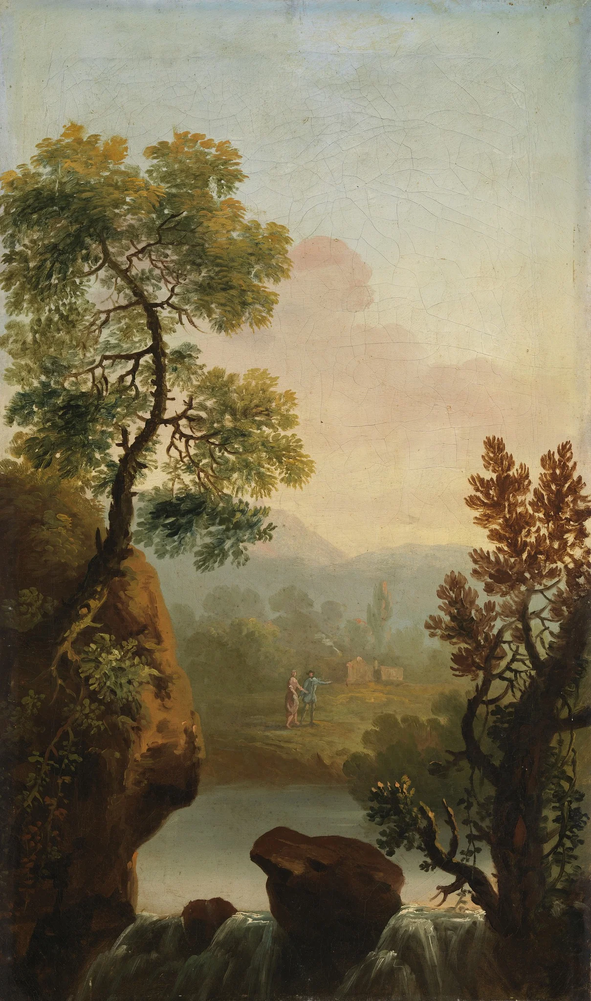 Landscape with Figures in the Background, by George Barret, Sr., oil, 1767