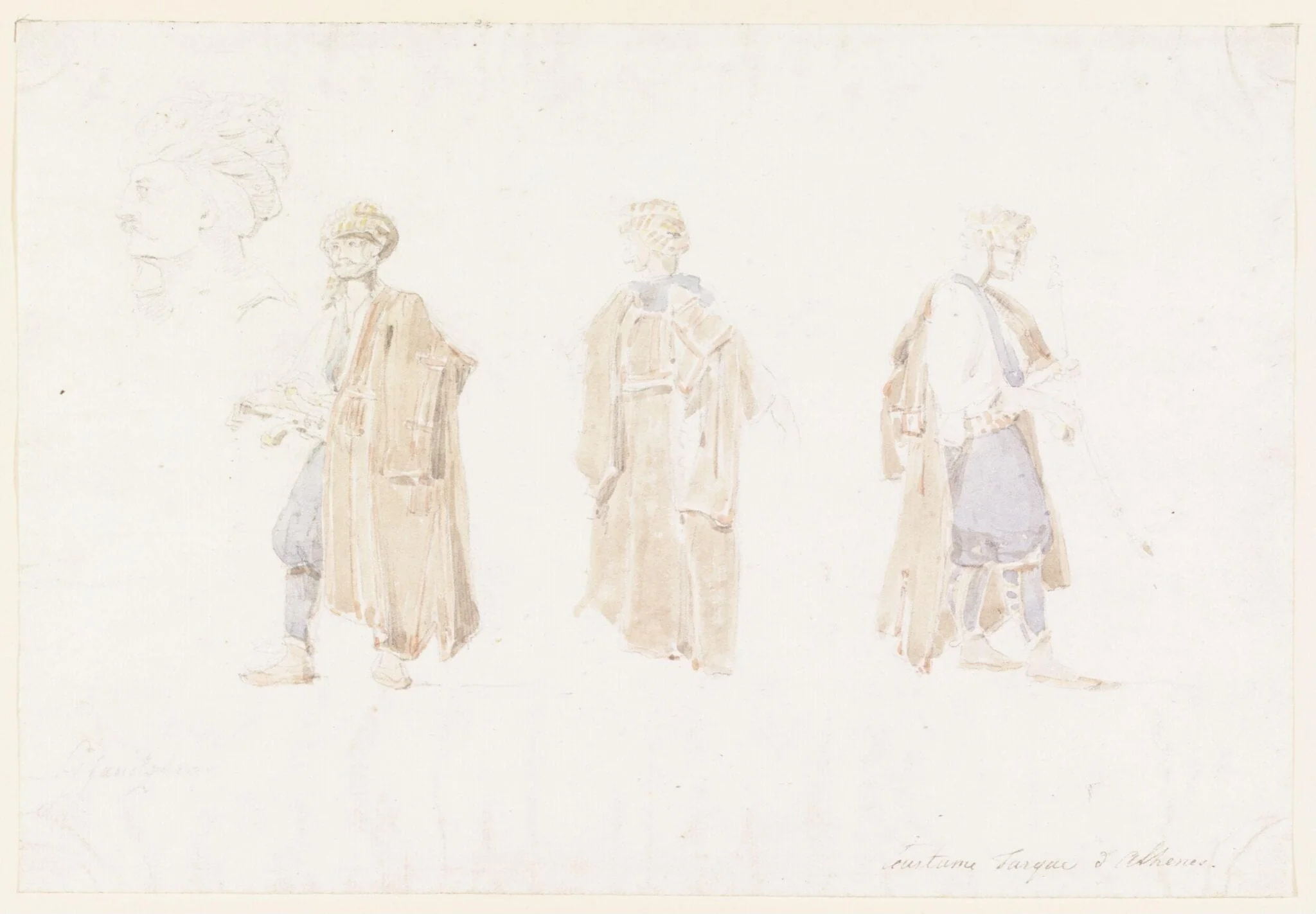 Studies of a man in Albanian dress, by Unknown, watercolor, 1805