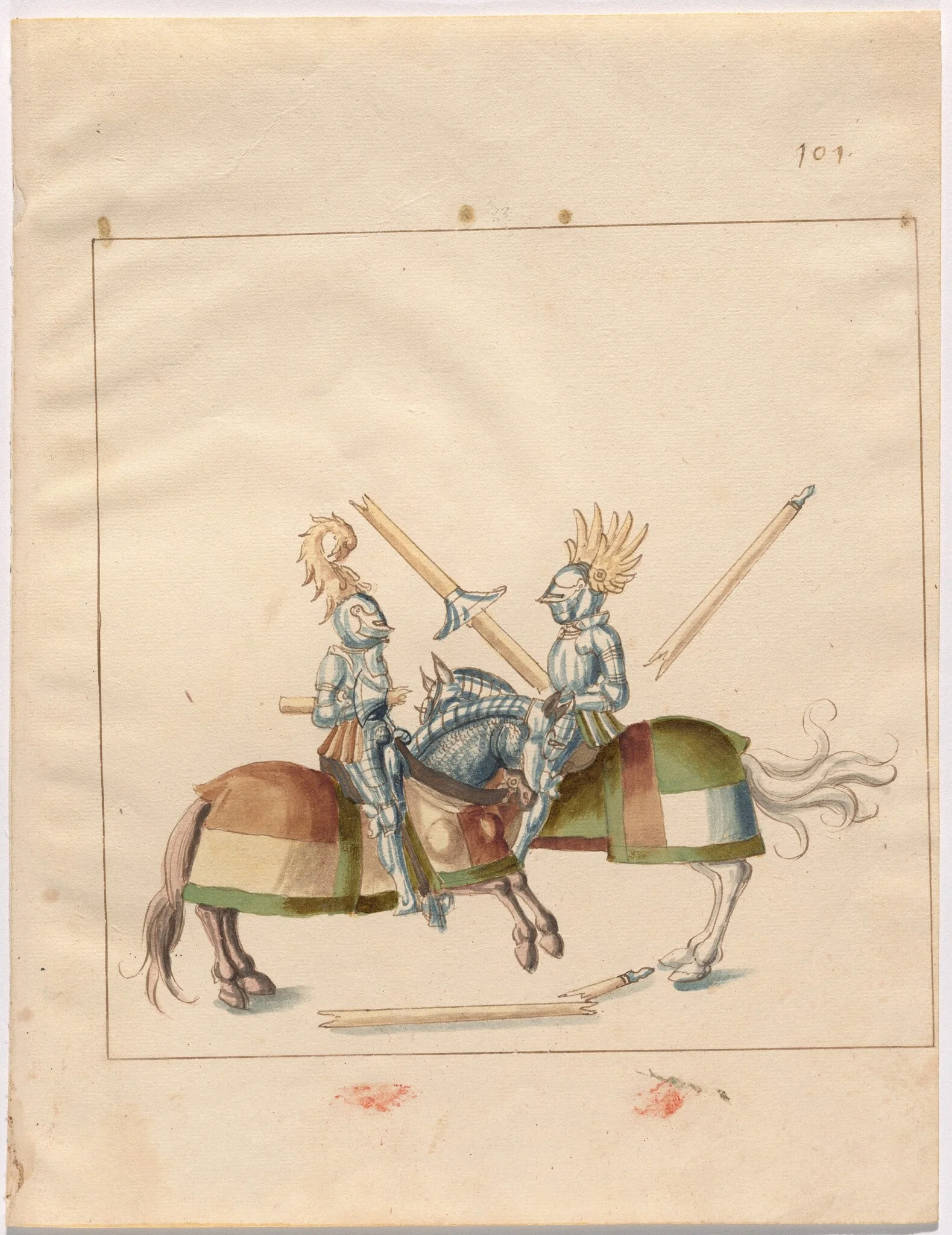 Mock Joust of War in Reinforced Field Armor, by German 16th Century, ink, 1514