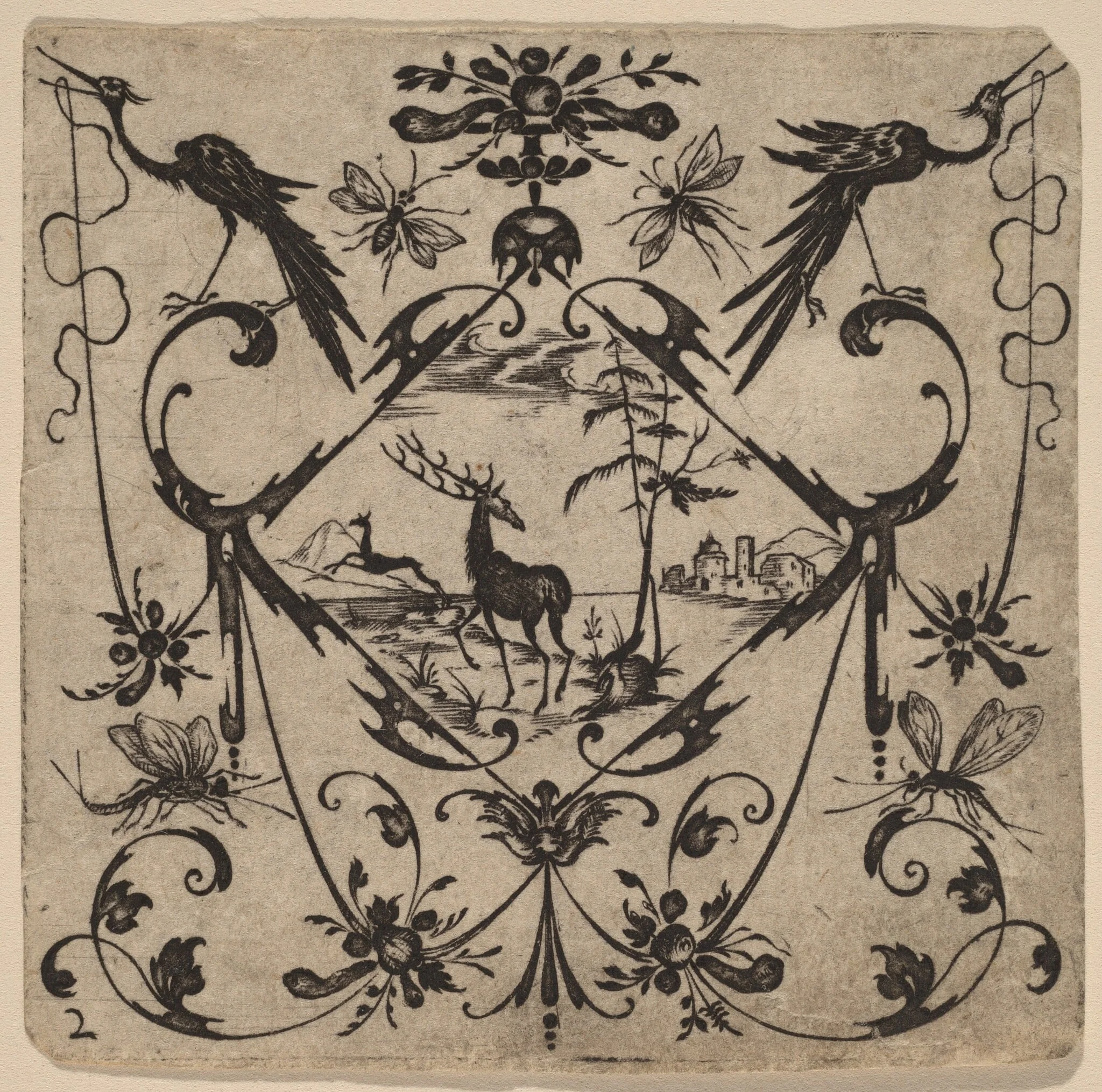 Ornament with Grotesque, by Master CR, ink, 1616