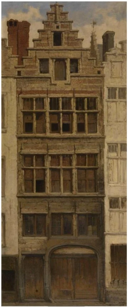 House in the Braderijstraat, Antwerp, by Hendrik Frans Schaefels, oil, 1869