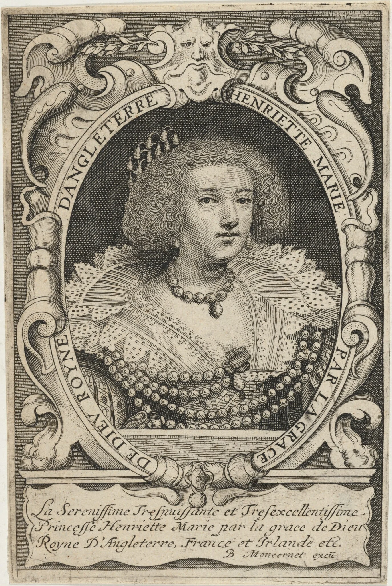 Henrietta Maria, Queen of Charles I, by Balthasar Moncornet, ink, 1634