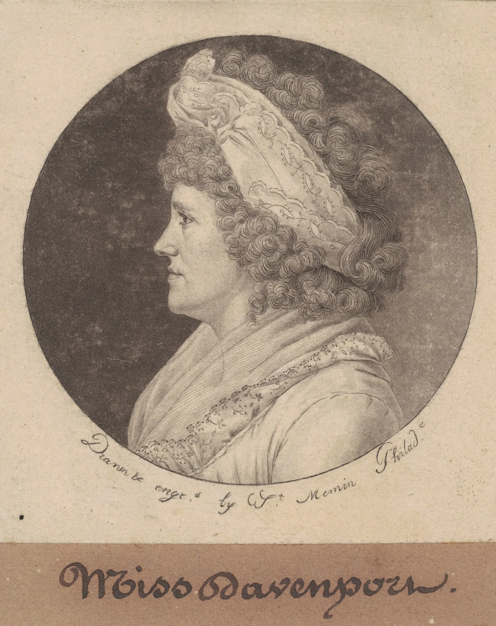 Debby Davenport, by Charles Balthazar Julien Févret de Saint-Mémin, ink, 1798