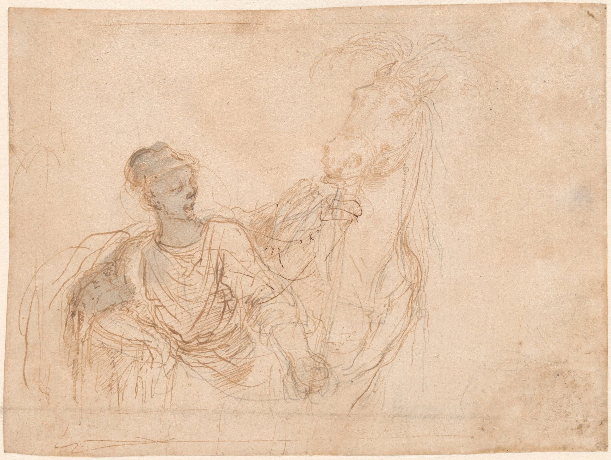 Figure Leading a Horse, by Stefano Della Bella, ink, 1637