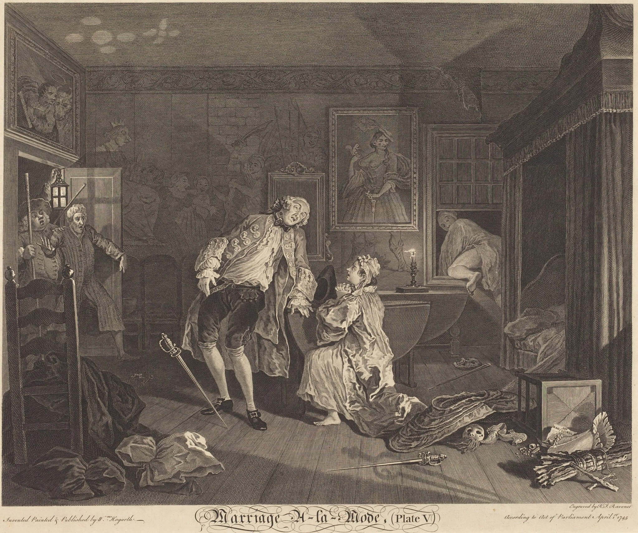 Marriage a la Mode: pl.5, by Simon Francois Ravenet I, ink, 1745