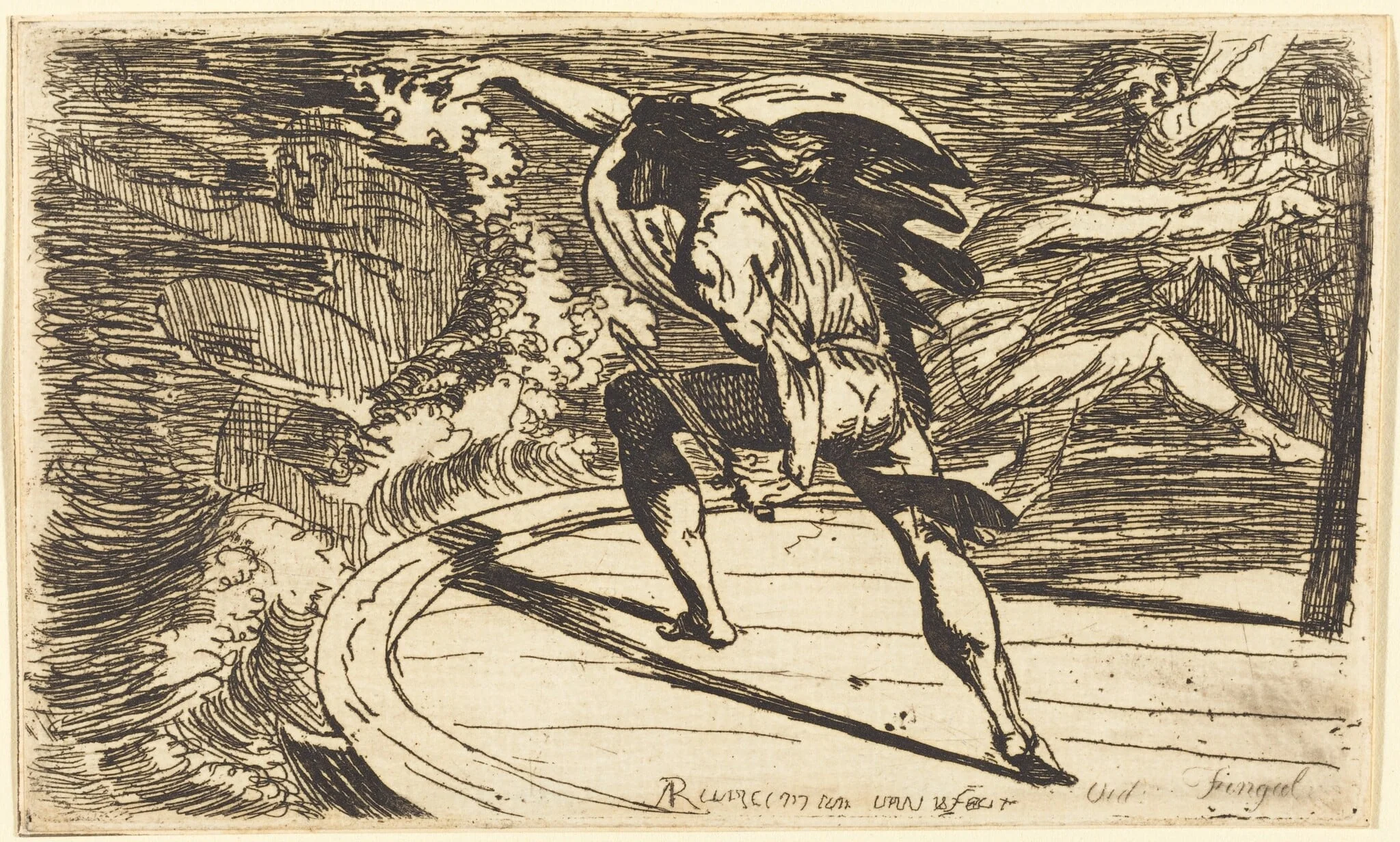 Cormar Attacking the Spirit of the Waters (Ossian, Fingal, Book III), by Alexander Runciman, ink, 1774