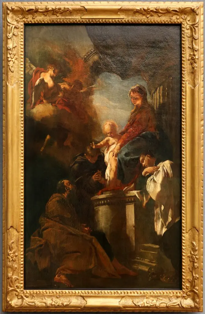 Thronende Maria mit dem Kind, von den Heiligen Joseph, Antonius von Padua und Francesco Borgia verehrt