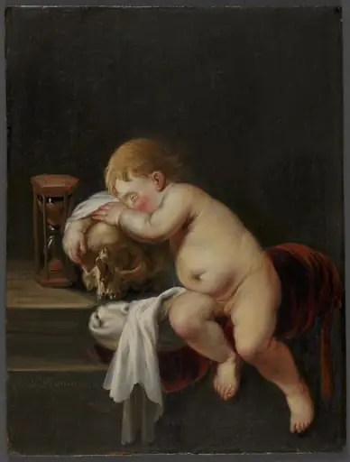 Boy sleeping on a Skull