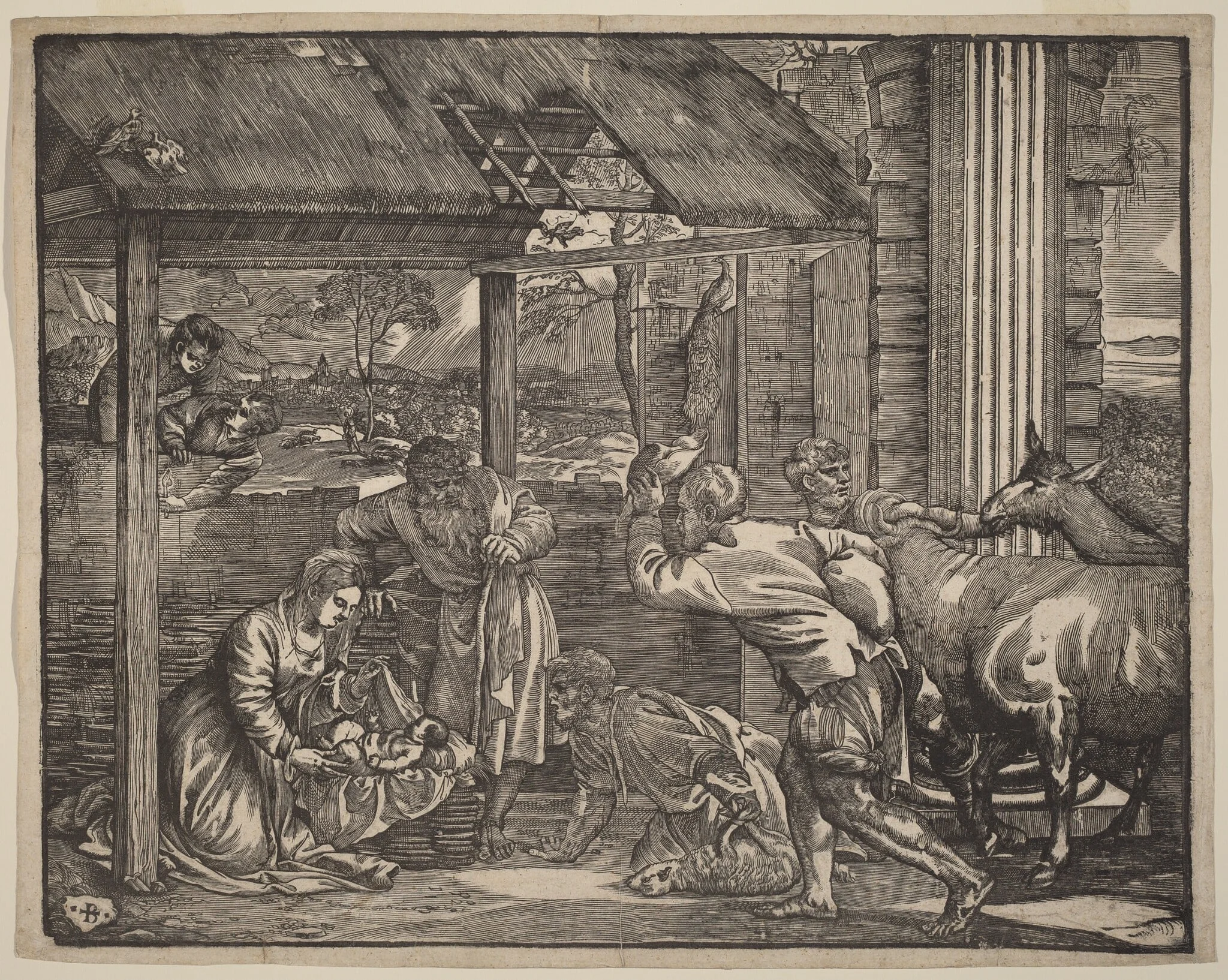 The Adoration of the Shepherds, by Giovanni Britto, ink, 1532