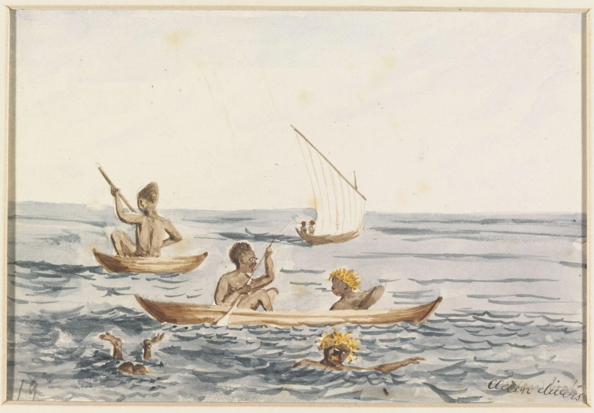 Aden divers, by Unknown, watercolor, 1840