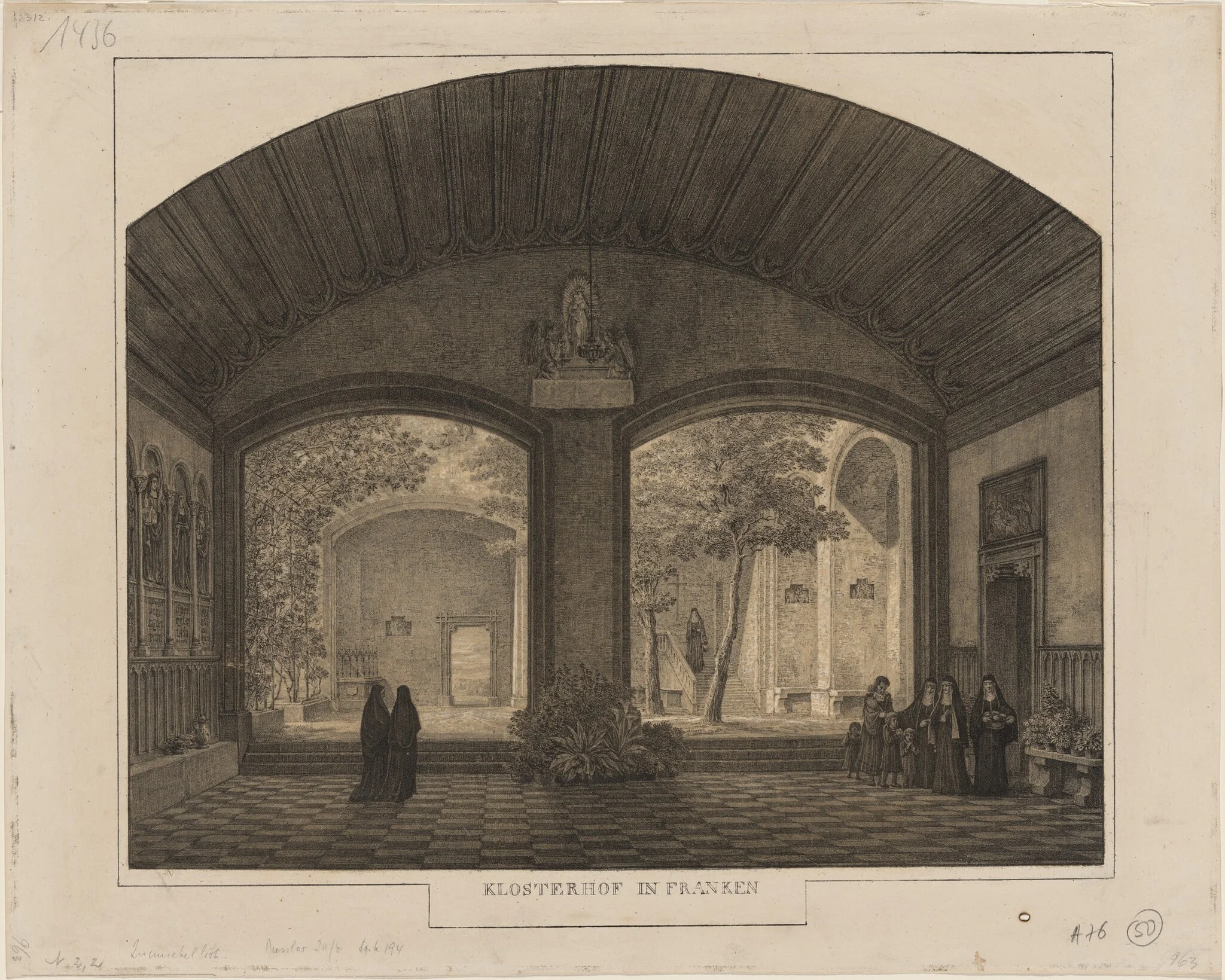 Klosterhof in Franken (Franconian Cloister), by Domenico Quaglio, ink, 1817