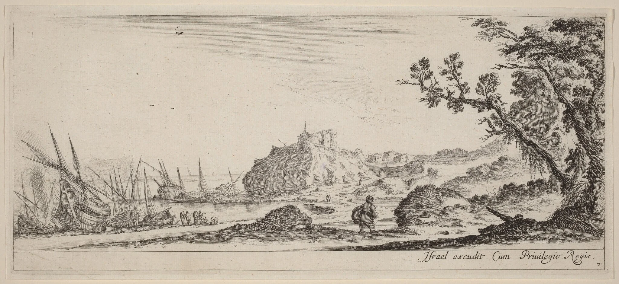 Boats on the Seashore, by Stefano Della Bella, ink, 1647