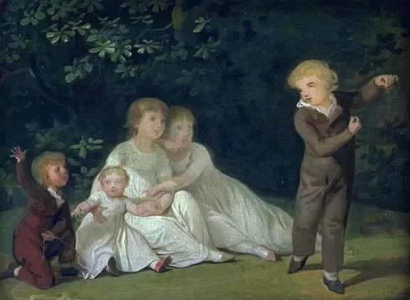 The Artist's Five Children in a garden. Study, by Jens Juel, oil, 1801