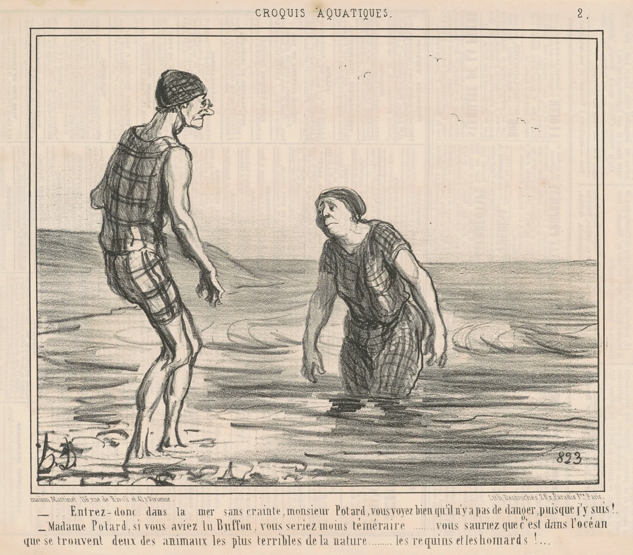 Entrez donc dans la mer sans crainte ..., by Honoré Daumier, ink, 1855
