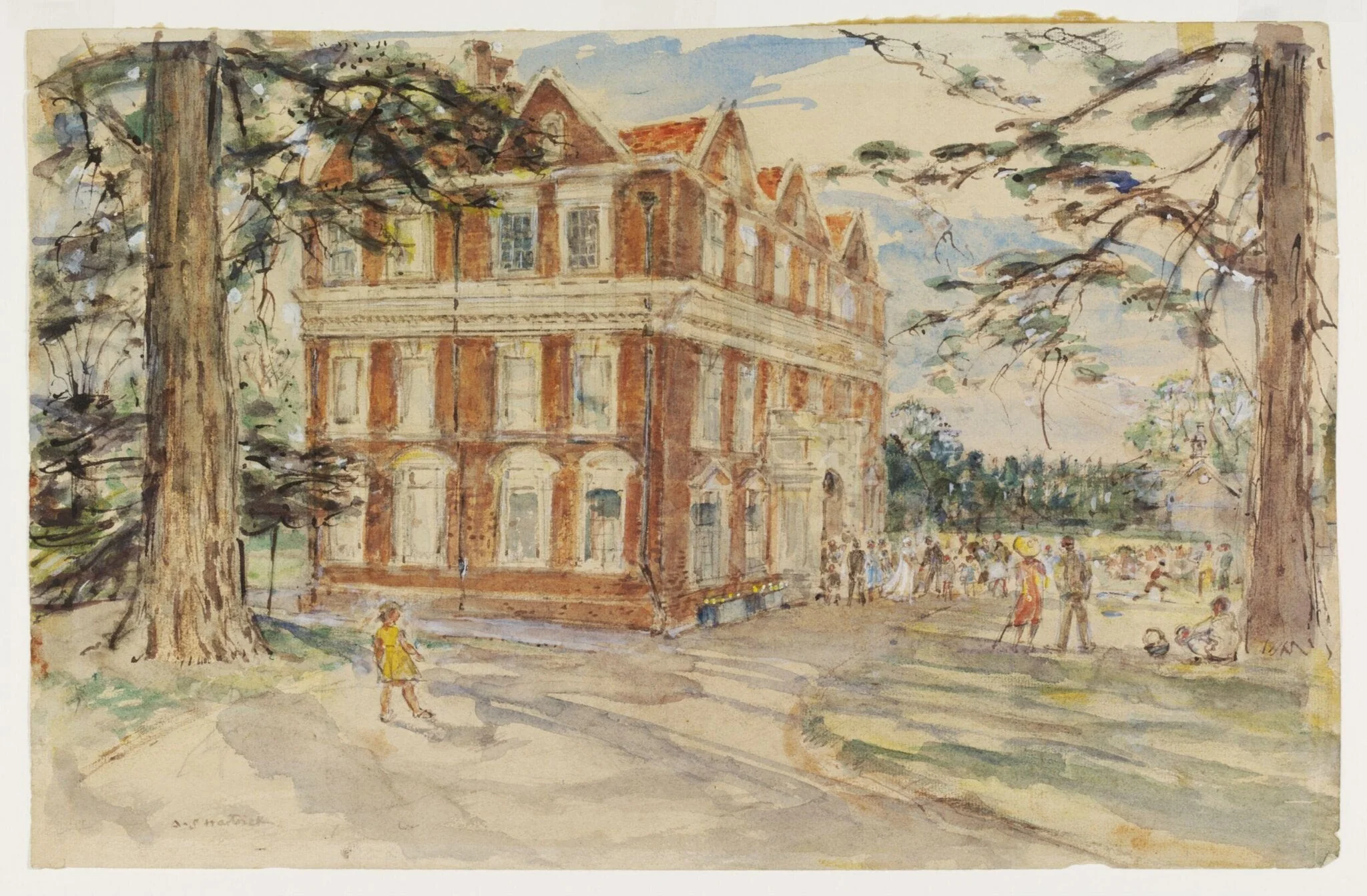 Boston House (Boston Manor Park) Brentford, by Archibald Standish Hartrick, watercolor, 1940