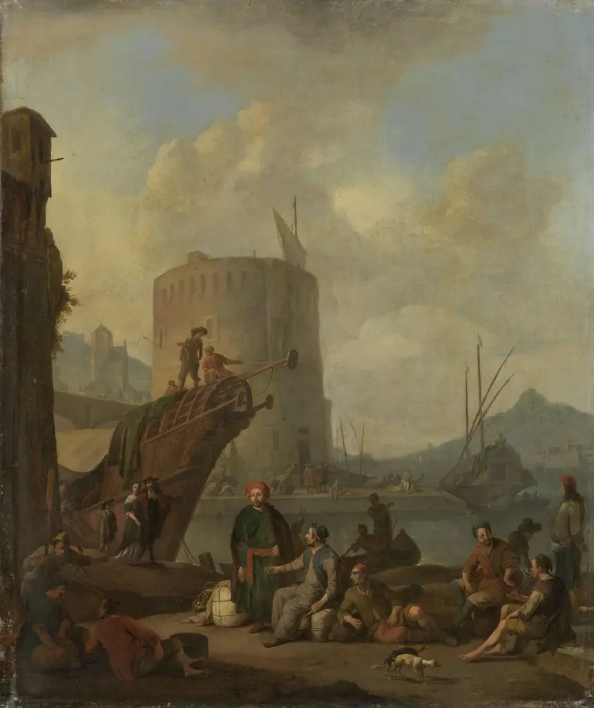 Italian harbor with a fortified tower