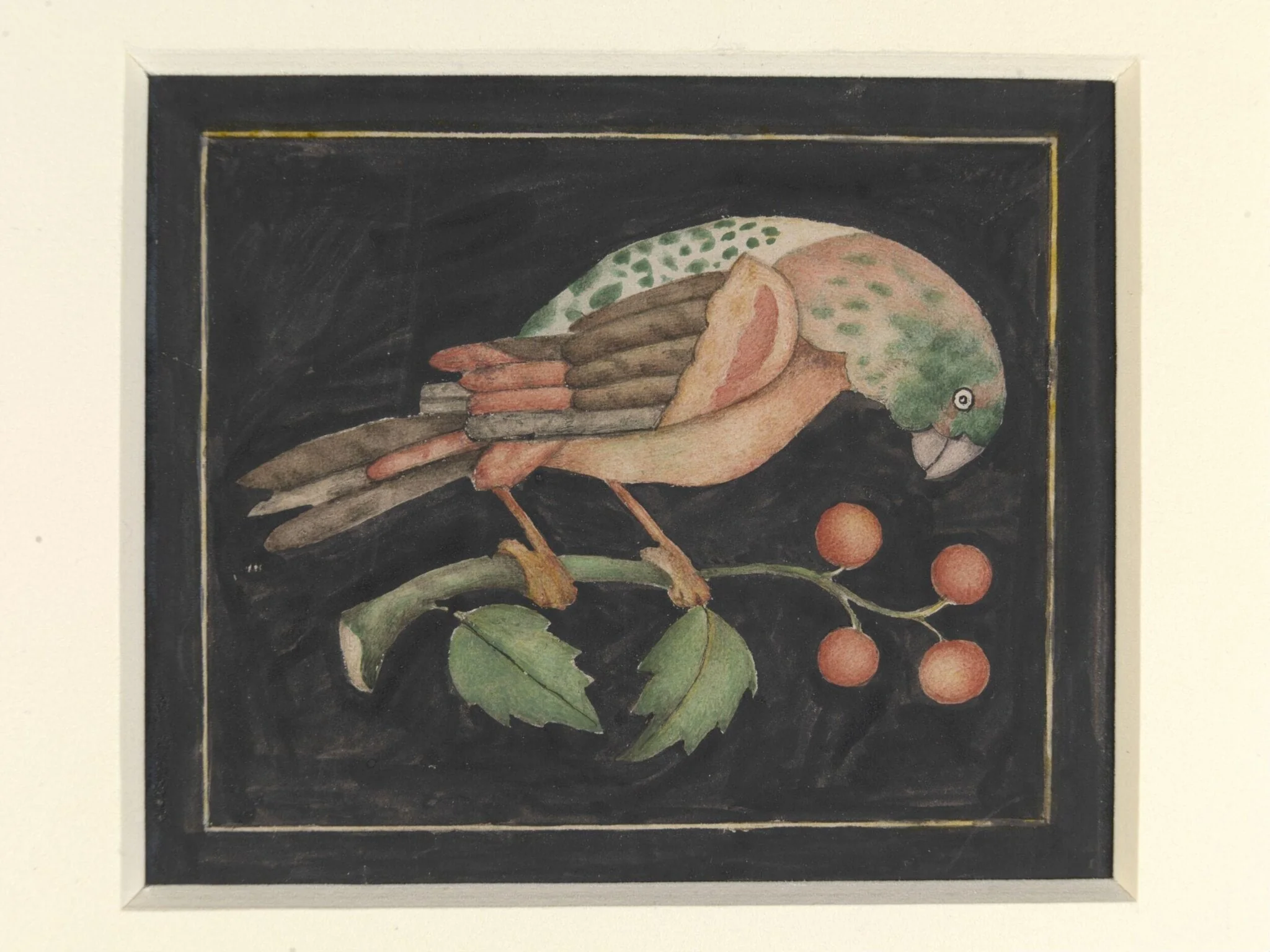 One of seven details of pietra-dura work showing flowers and birds on the walls of the Diwan-i Am, Delhi , Palace and fort, by Unknown, paint, 1845