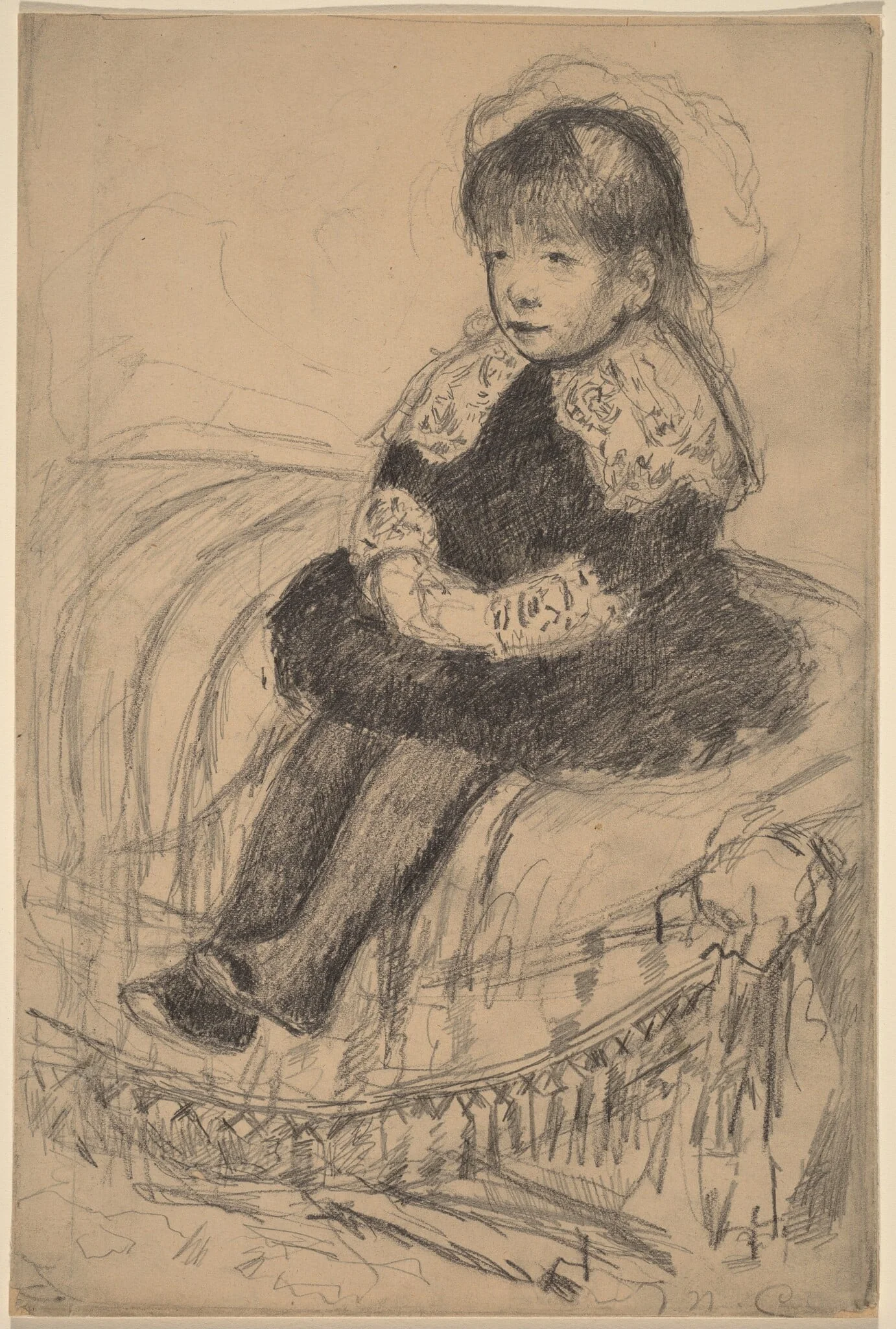 Child Seated on a Sofa, by Mary Cassatt, graphite, 1883