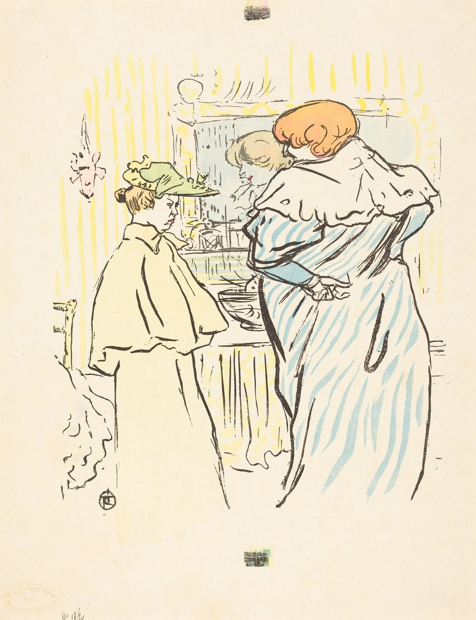 Two Women before a Mirror, by Henri de Toulouse-Lautrec, paint, 1882