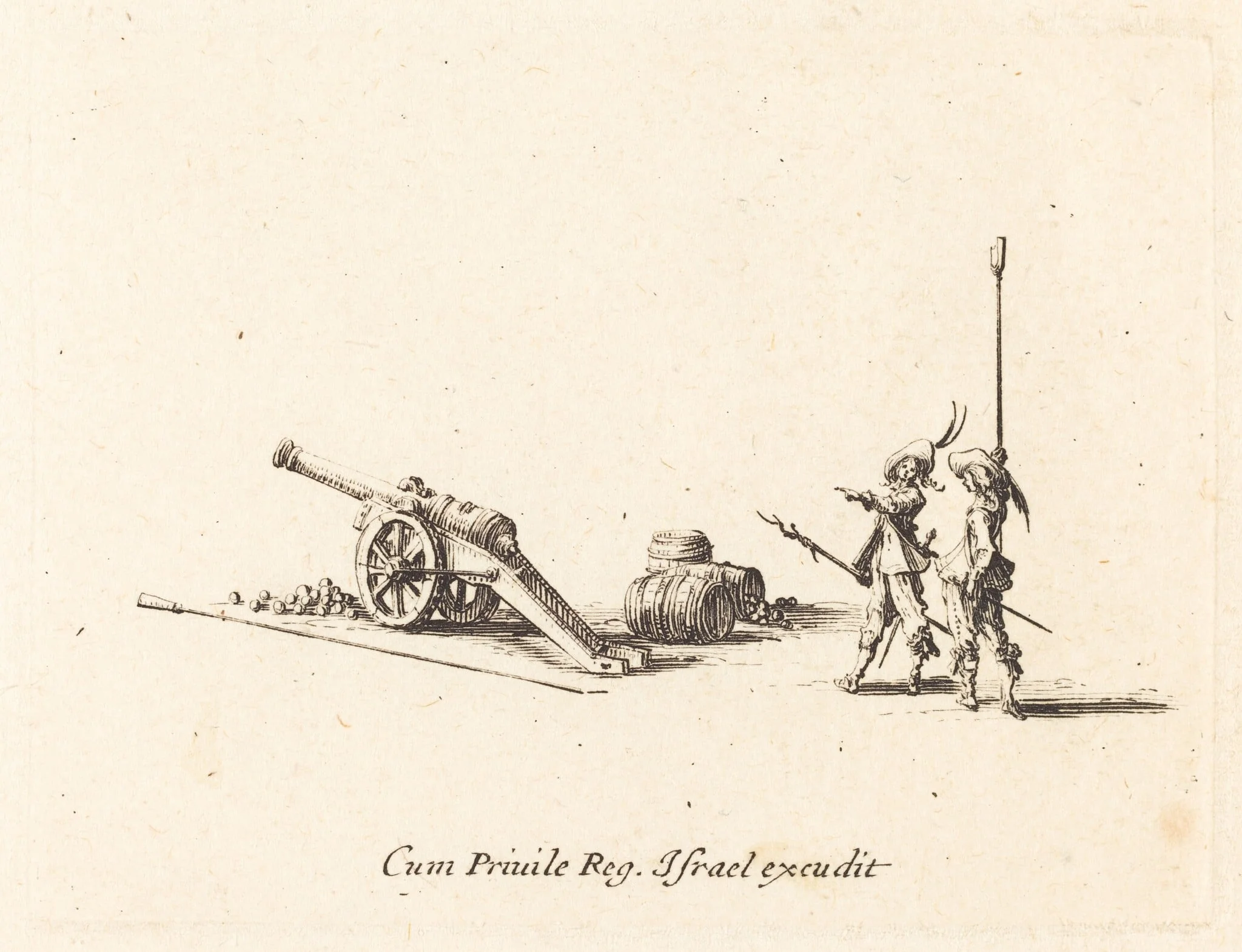 Preparing to Fire the Cannon, by Jacques Callot, ink, 1634