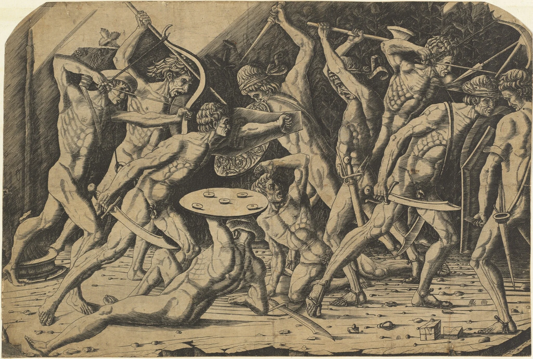 Battle of Naked Men, by Mantegna School, ink, 1464