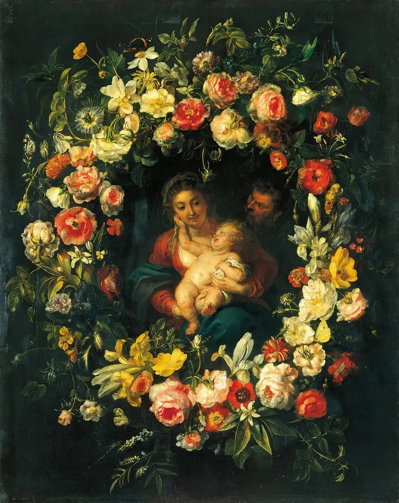 Holy Family in a Wreath of Flowers