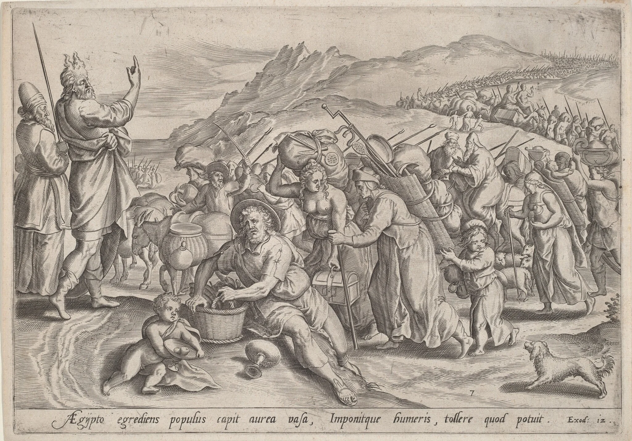 The Exodus from Egypt, by Jan Sadeler I, ink, 1585