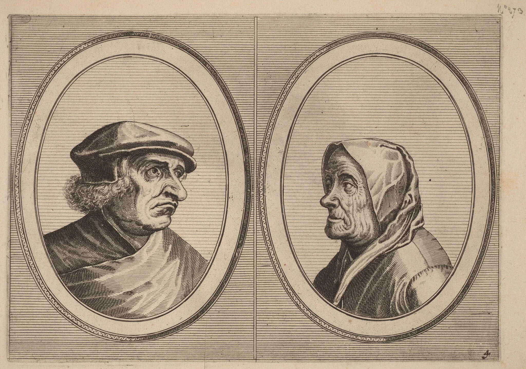 "Joris Ysegrim" and "Quastighe Jopje", by Lucas van Doetechum, ink, 1564