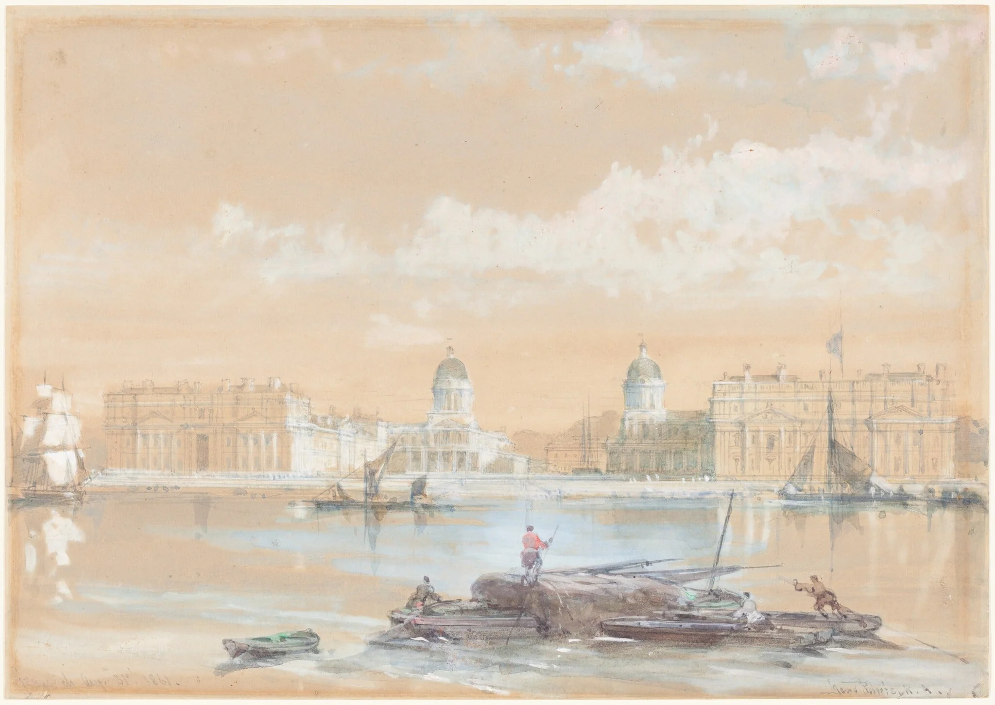 The Naval College from the River at Greenwich, by David Roberts, gouache, 1861
