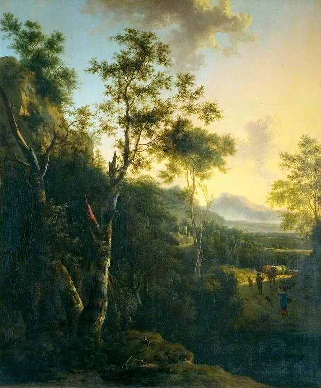Rocky Landscape with a Statue, a Broken Column and Figures